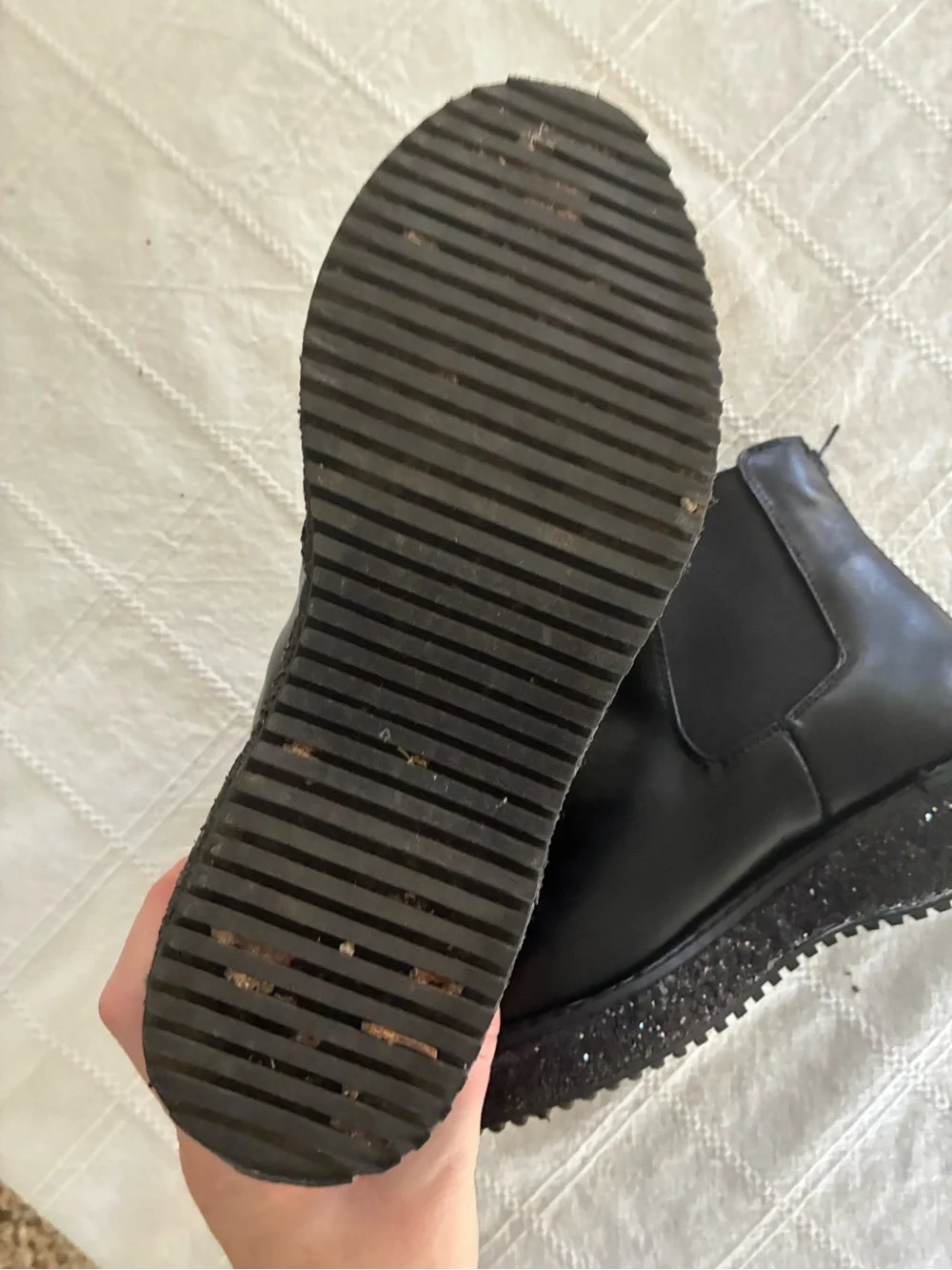 Steve Madden Kids' JHarper Glitter black platform Combat Boot Size 4